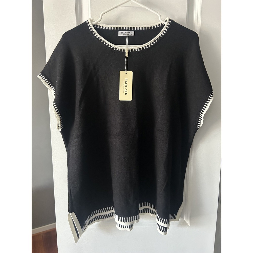 EKOUAER NWT Black Cap Sleeve Sweater Womens Size XL Ultra Soft